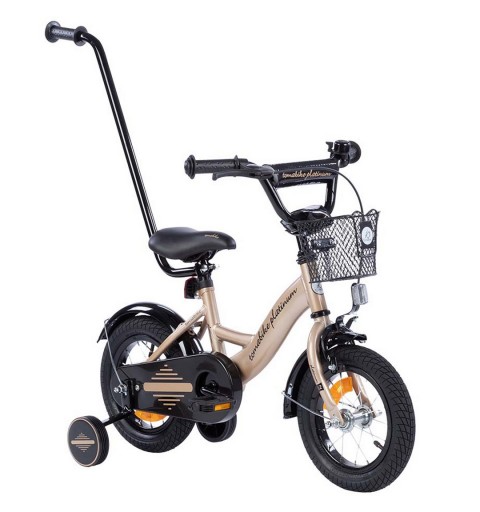 Rowerek dziecięcy 12 cali TomaBike PLATINUM z prowadnikiem | Złoty